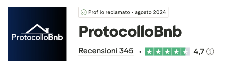 Profilo Trustpilot ProtocolloBnb — 4.7 stelle, 345 recensioni